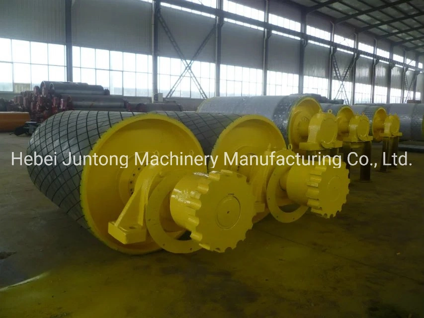 Belt Conveyor Drive Head Bend Take up Snub Wing Tail Ceramic Rubber Coated Diamond Herringbone Chevron Grooved Lagging Crowned Motorized Drum Pulley for Mining