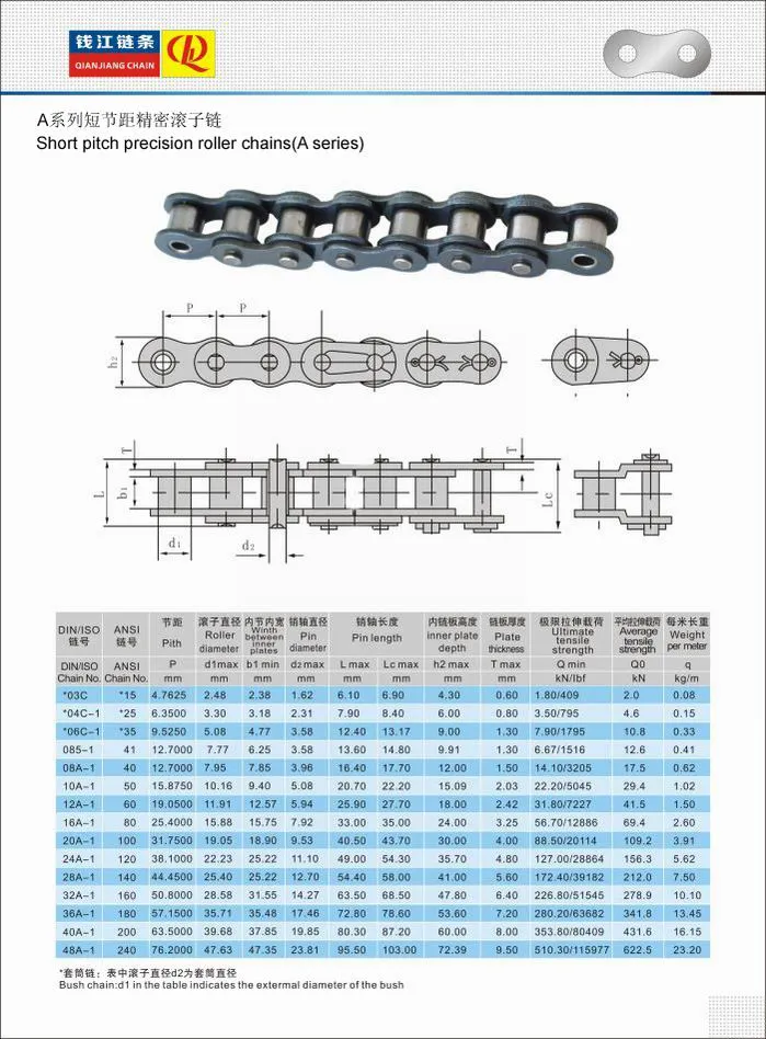 Blue and Natural Color Short Pitch Roller Chain 08A/40